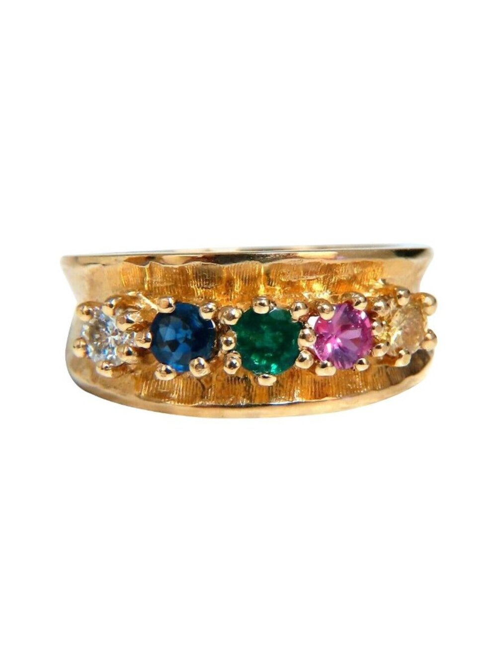 1.25ct Natural Sapphire Emerald & Diamond Mothers 5 Ring 14 Karat*